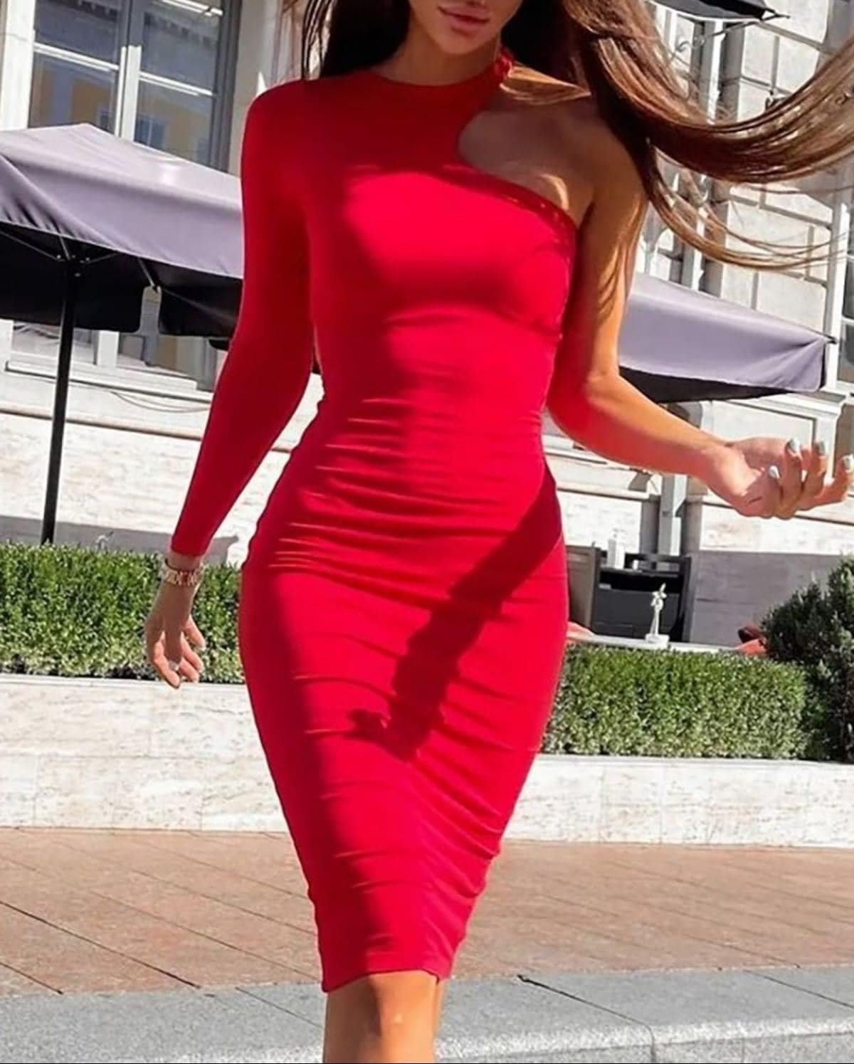 rotes oneshoulder kleid